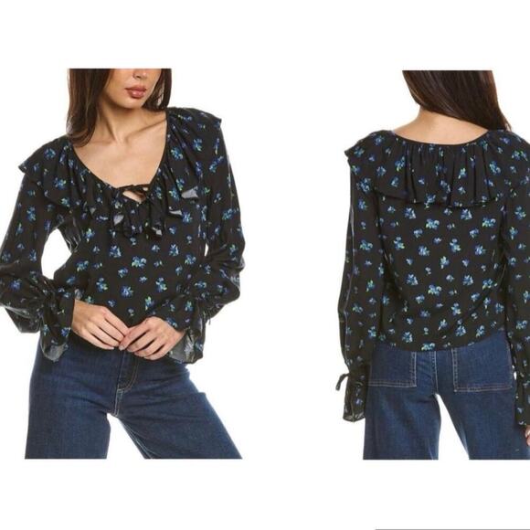 NWT WeWoreWhat REVOLVE Ruffle Blouse Watercolor Ditsy Floral - Medium - Picture 1 of 3